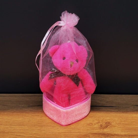 Sevgiliye Hediye Pembe Tüllü Kese Ve Sevimli Ayıcık