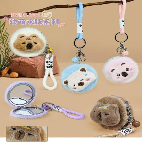 Sevimli Capybara Tasarımlı Soft Peluş Ayna (12 Adet)