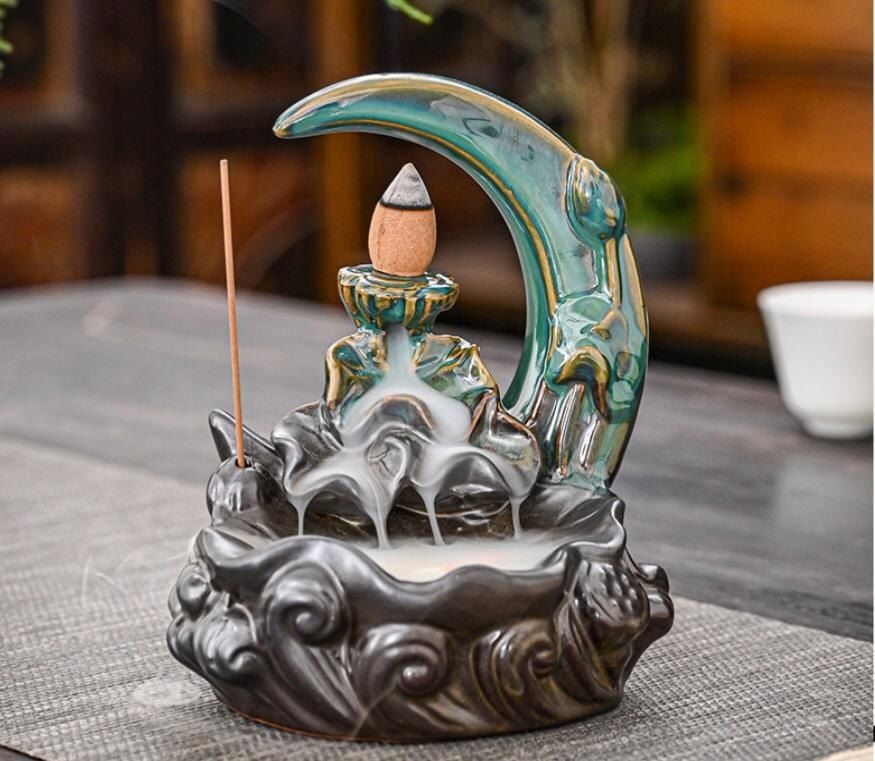 Dekoratif Ay Tasarımlı Şelale Seramik Geri Akış & Çubuk Tütsülük