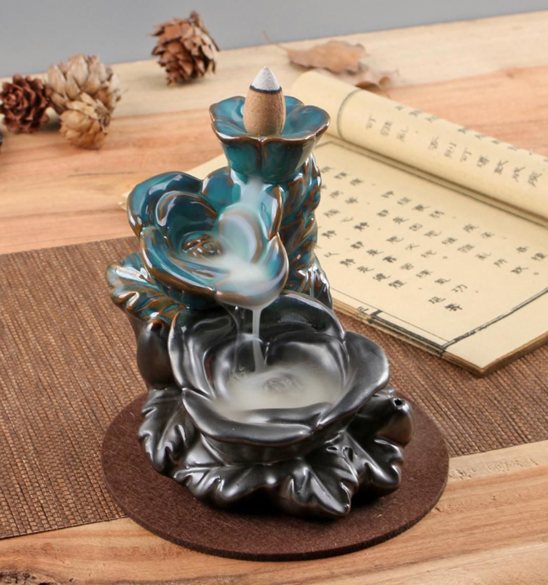 Dekoratif Lotus Gül Duman Şelale Seramik Geri Akış Tütsülük Brülör