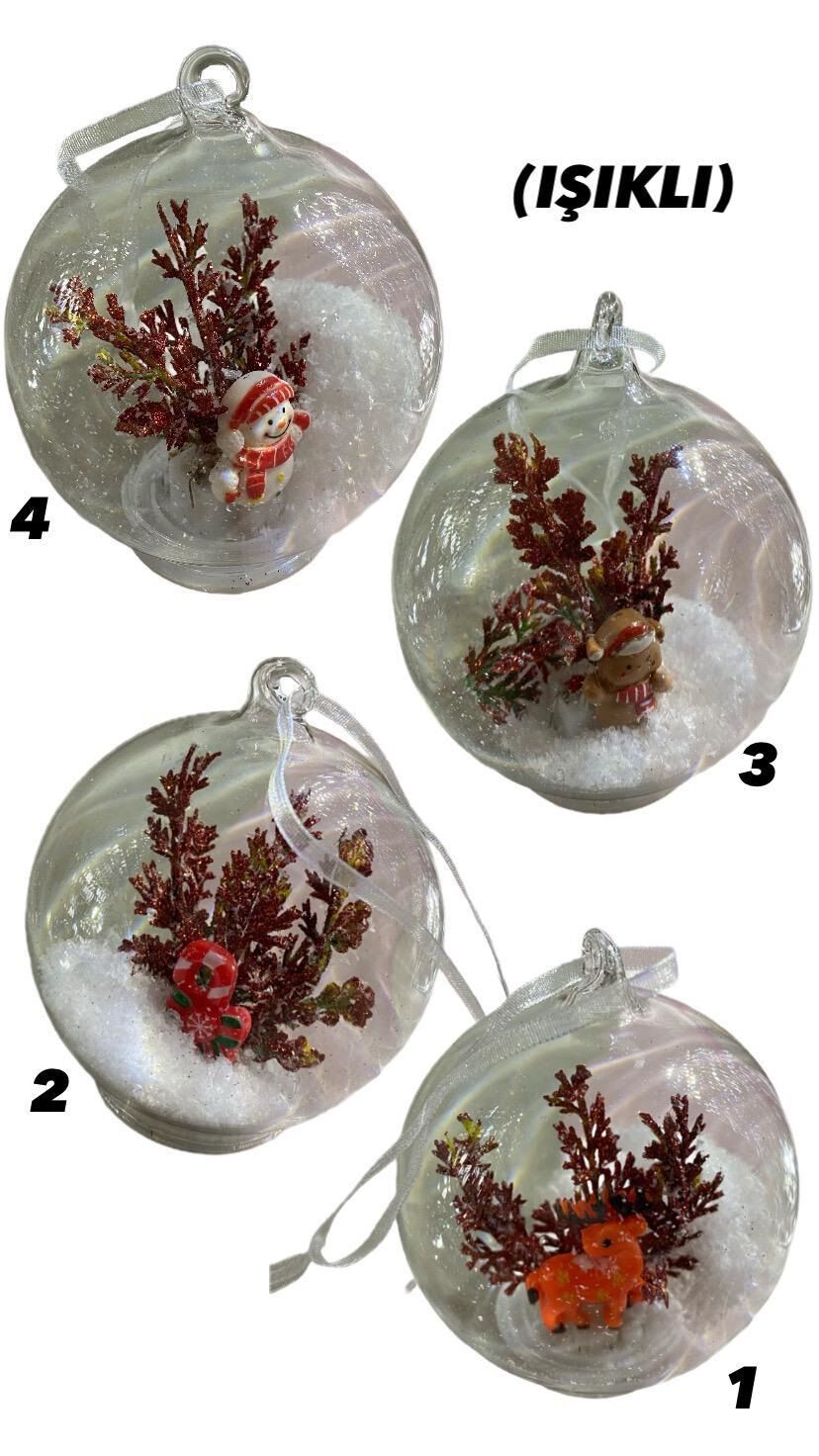 Işıklı Mini Kış Temalı Cam Fanus Küresi (9 cm)