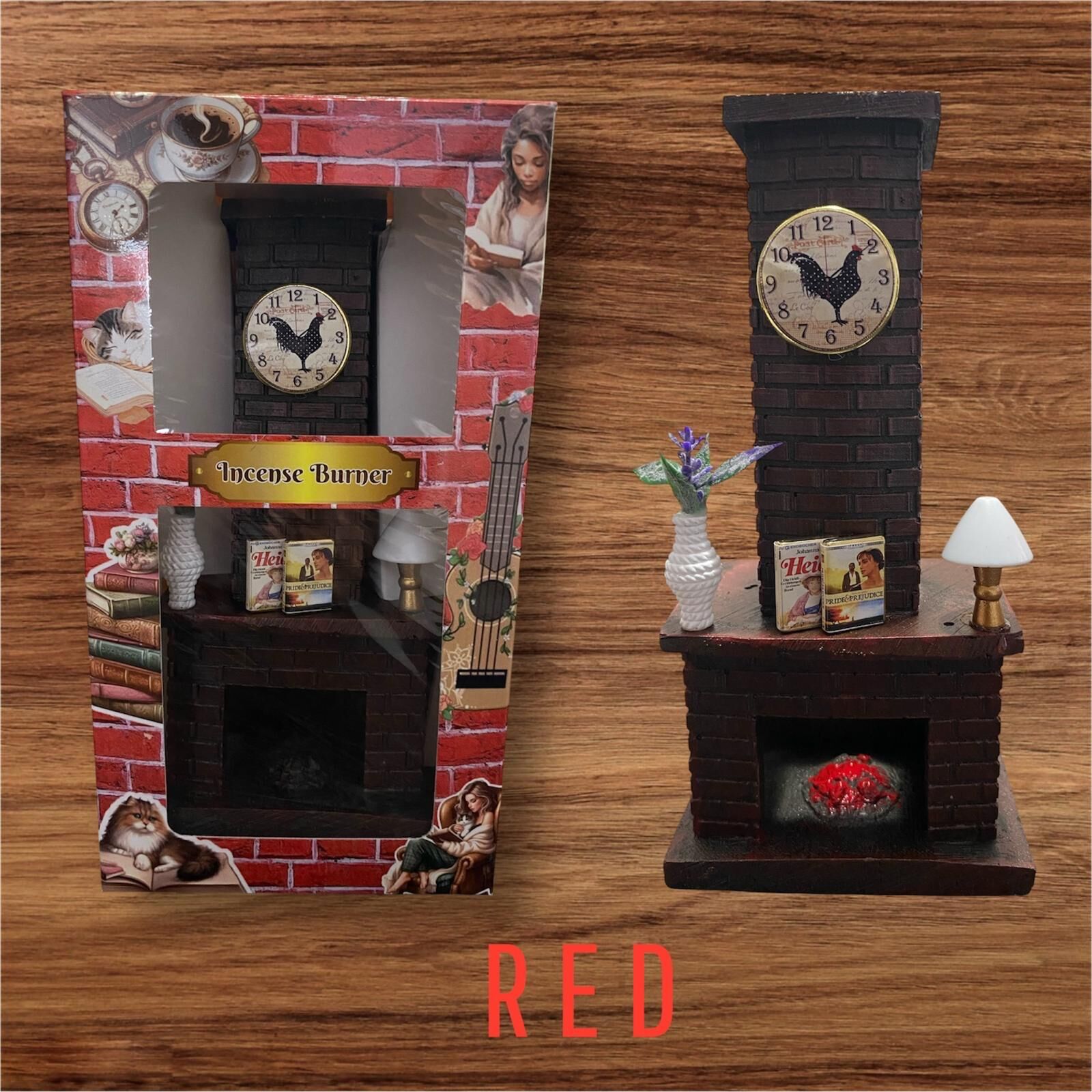 Dekoratif Polyester Şömine Tasarımlı Konik Tütsülük Red