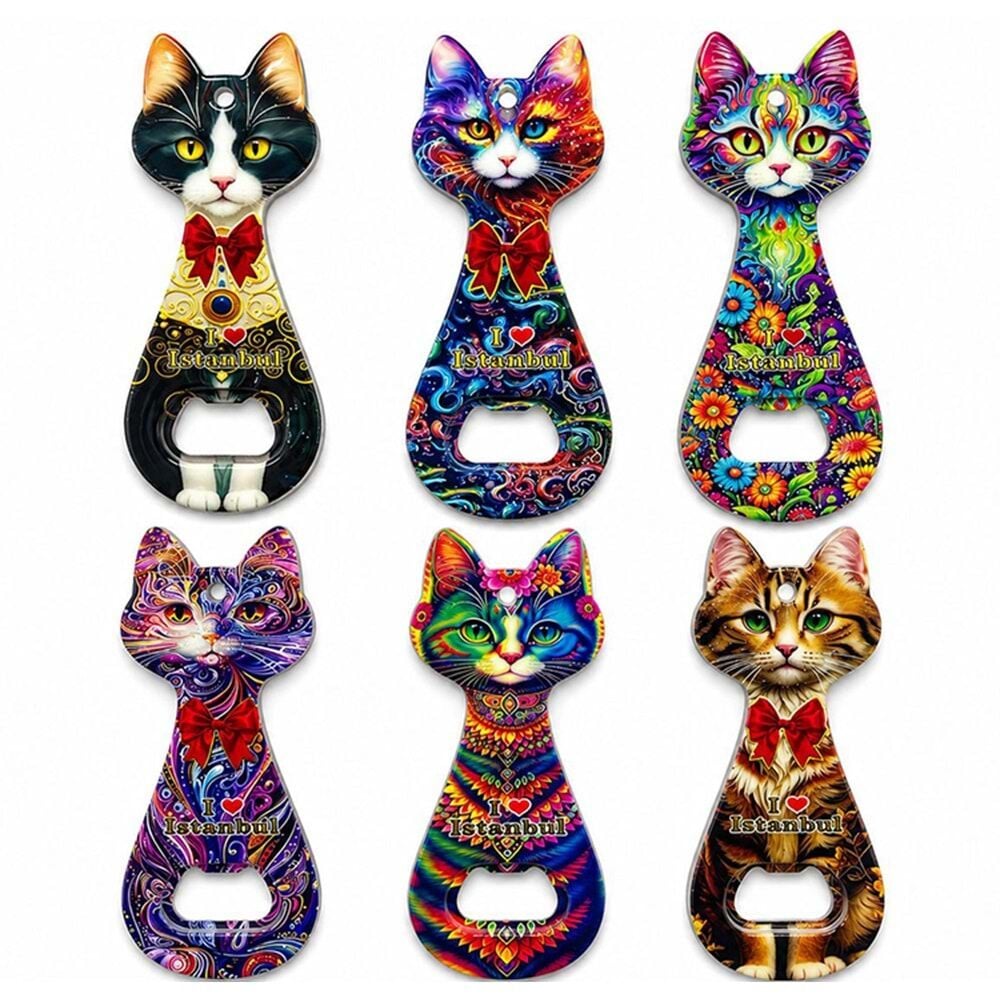 Kedi Kafalı İstanbul Manzaralı  Magnet Açacak (15 cmx7cm)