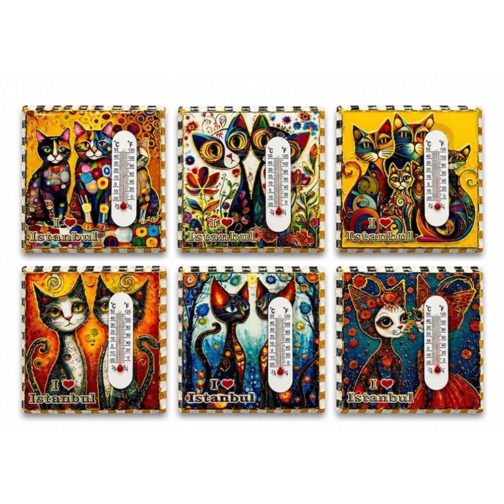 Dereceli Kedi Tasarımlı İstanbul Manzaralı  Magnet Açacak ( 9cm)