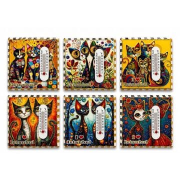 Dereceli Kedi Tasarımlı İstanbul Manzaralı  Magnet Açacak ( 9cm)