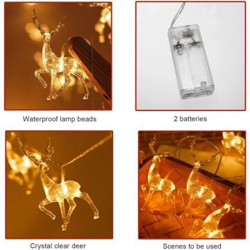 10 Geyik Figürlü Gün Işığı Pilli Dekoratif LED Işık (2 mt)