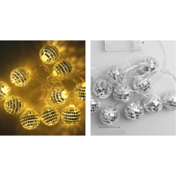 2 Metre 10 LED Aynalı Disko Topu Pilli Işık Zinciri - 2 Fonksiyonlu