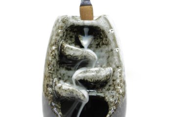 Hediyelik Geri Akış Şelale Gri Seramik Buhurdanlık