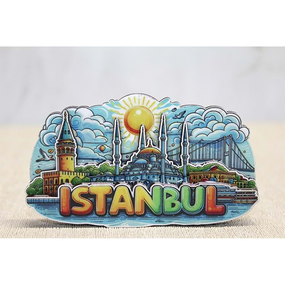 İstanbul'a Güneş Doğmuş Ahşap Magnet  Açacak (10.5cmx9 cm)