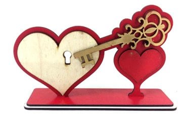 Ahşap Yazı Yazılabilir Kalpli Anahtar