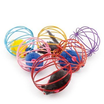 Metal Kafesli Peluş Fare & Kedi Köpek Oyuncağı Oyun Topu