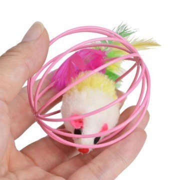 Metal Kafesli Peluş Fare & Kedi Köpek Oyuncağı Oyun Topu