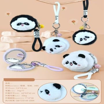 Sevimli Panda Tasarımlı Soft Peluş Ayna (12 Adet)