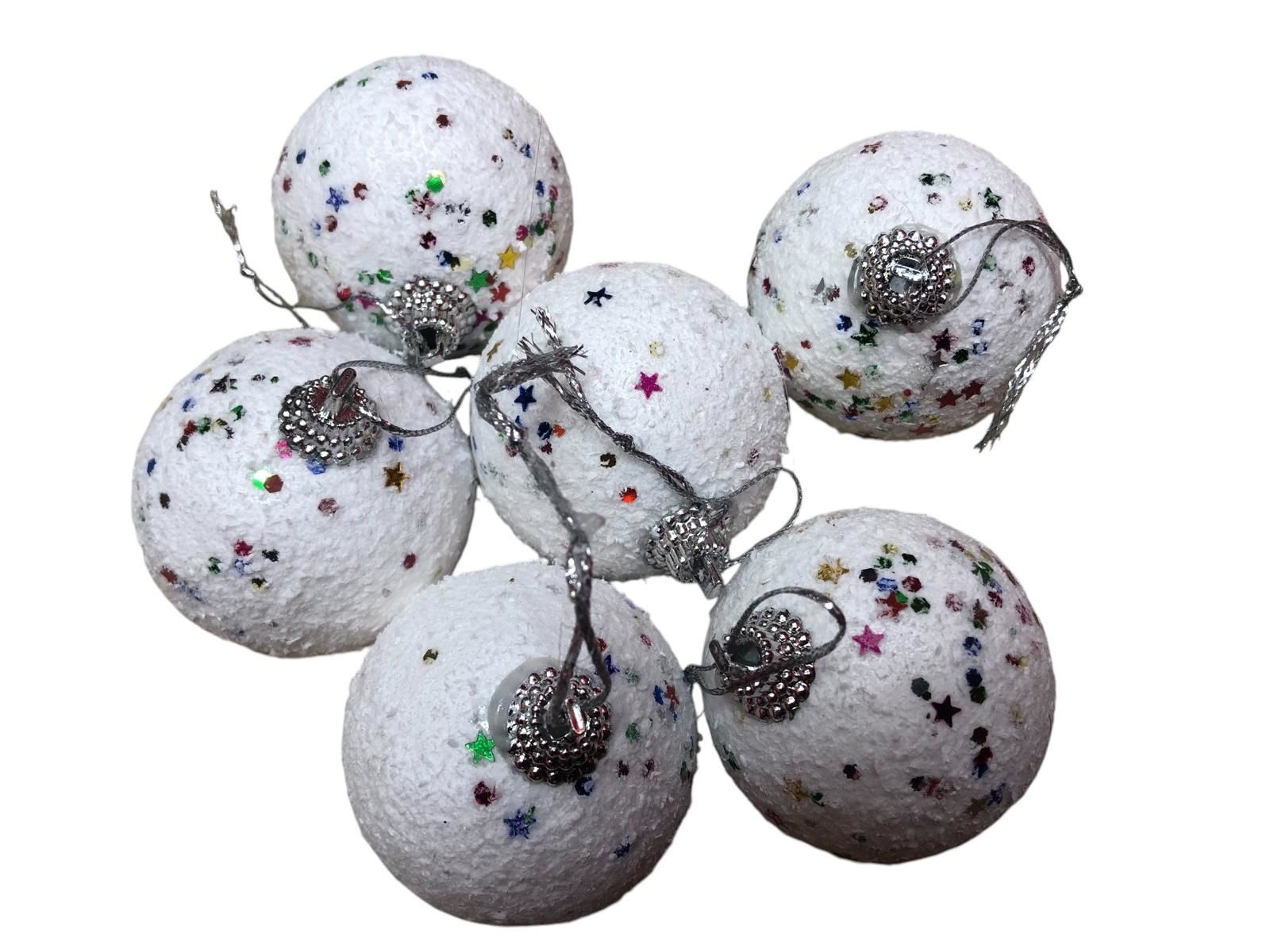 Simli Beyaz Kartopu Yılbaşı Çam Ağacı Süsü (6 Adet)
