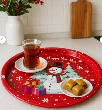 Yeni Yıl Temalı Yuvarlak Metal Tepsi