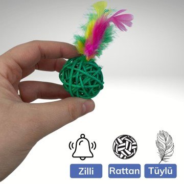 Renkli Peluş Tüylü Çıngıraklı Kedi Köpek Top Oyuncağı 2'li