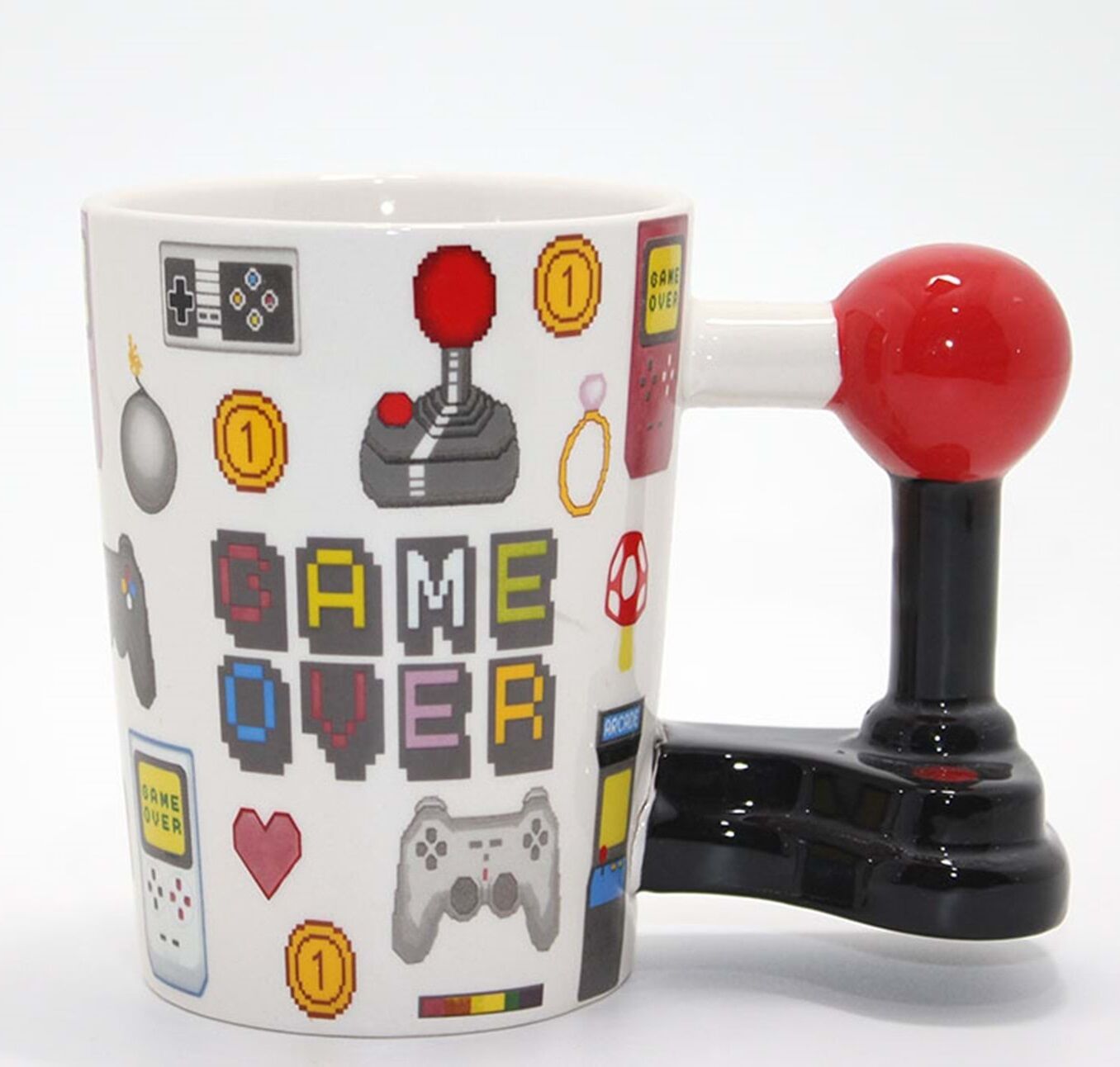 Game Over Yazılı Kırmızı Topuzlu Porselen Kupa