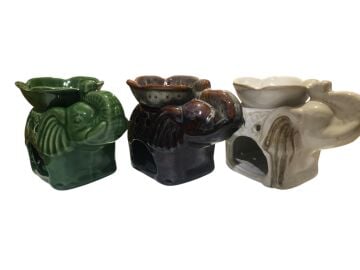 Dekoratif Fil Tasarımlı Çizgili Seramik Buhurdanlık