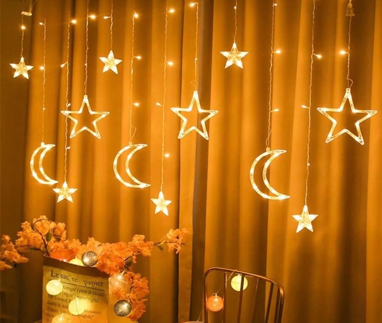 8 Fonksiyon Dekoratif Ay ve Yıldız Perde Led (3 mt)