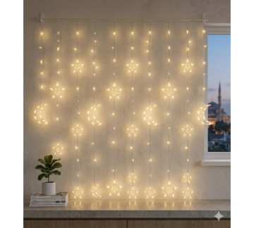 8 Fonksiyon Dekoratif Ay ve Yıldız Perde Led (3 mt)