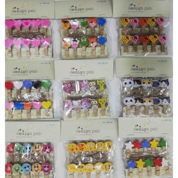 Renkli ve Dekoratif Figürlü 3.5 cm Ahşap Mandal Seti (120 Adet)