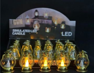 Gold Led Fener Lambası Şeklinde Mumlu Lamba (9 cm 24 Adet)
