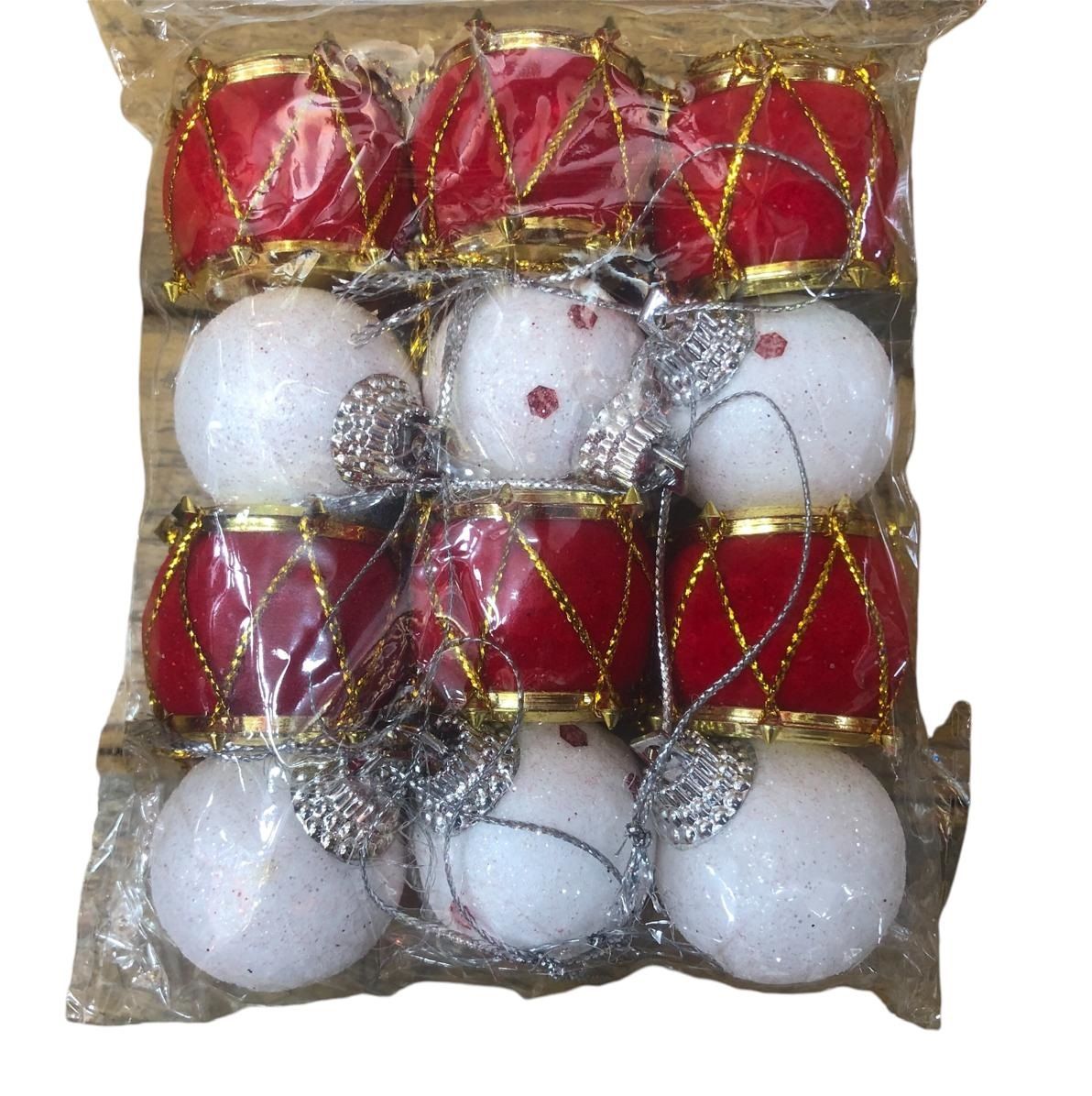 Davul Ve Kartopu Yılbaşı Çam Ağacı Süsü (12 Adet)