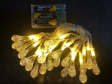 30'Lu Damla Şeklinde Aydınlatma Şerit Pilli Sarı Led Işık (3 mt)