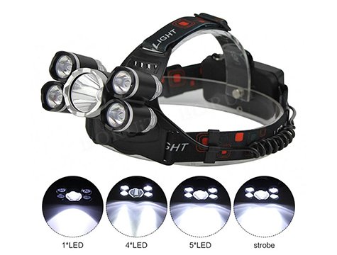 Boruit 5x CREE T6 Yüksek Güç 5 Lambalı  Kafa Lambası