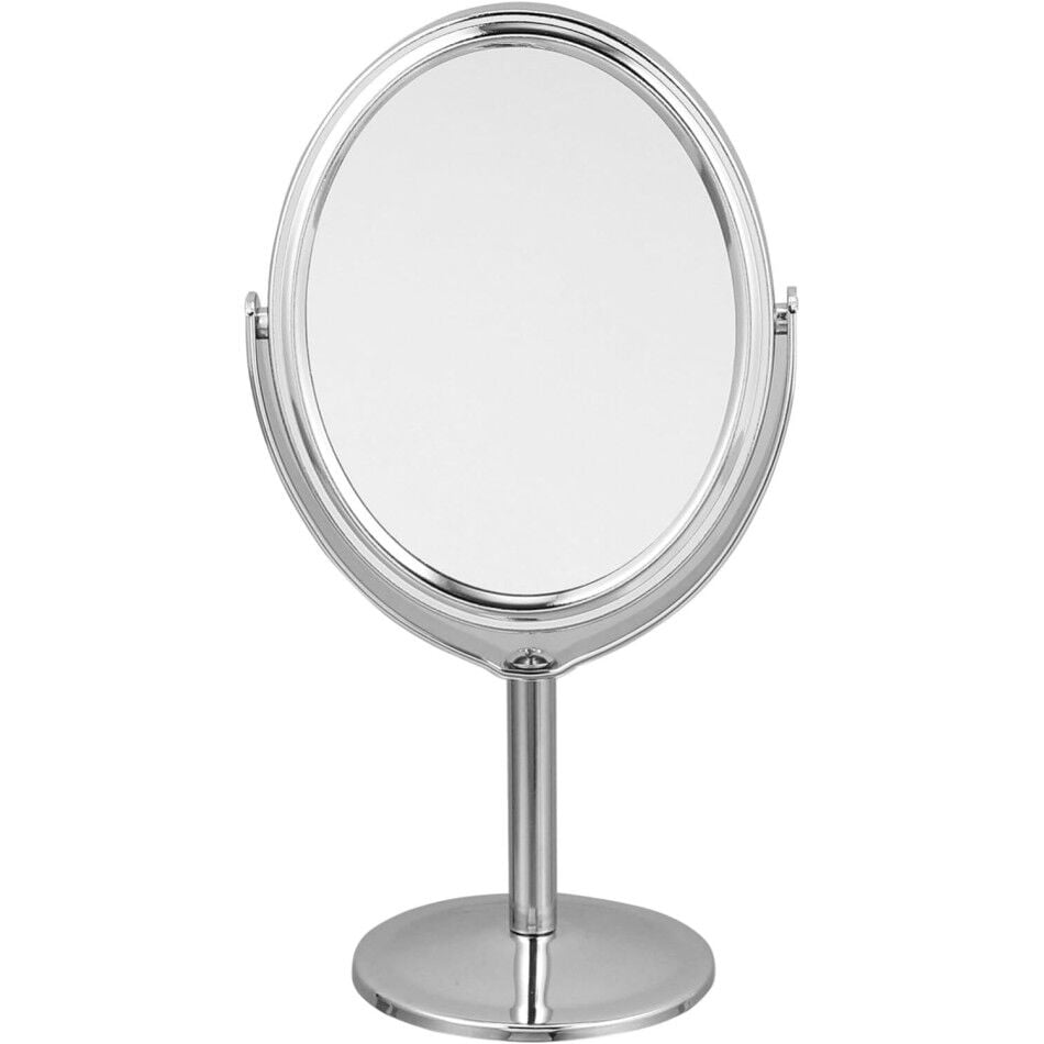 Oval Metal Masaüstü Çift Taraflı Makyaj Aynası (10 cm x 12 cm x 18 cm)