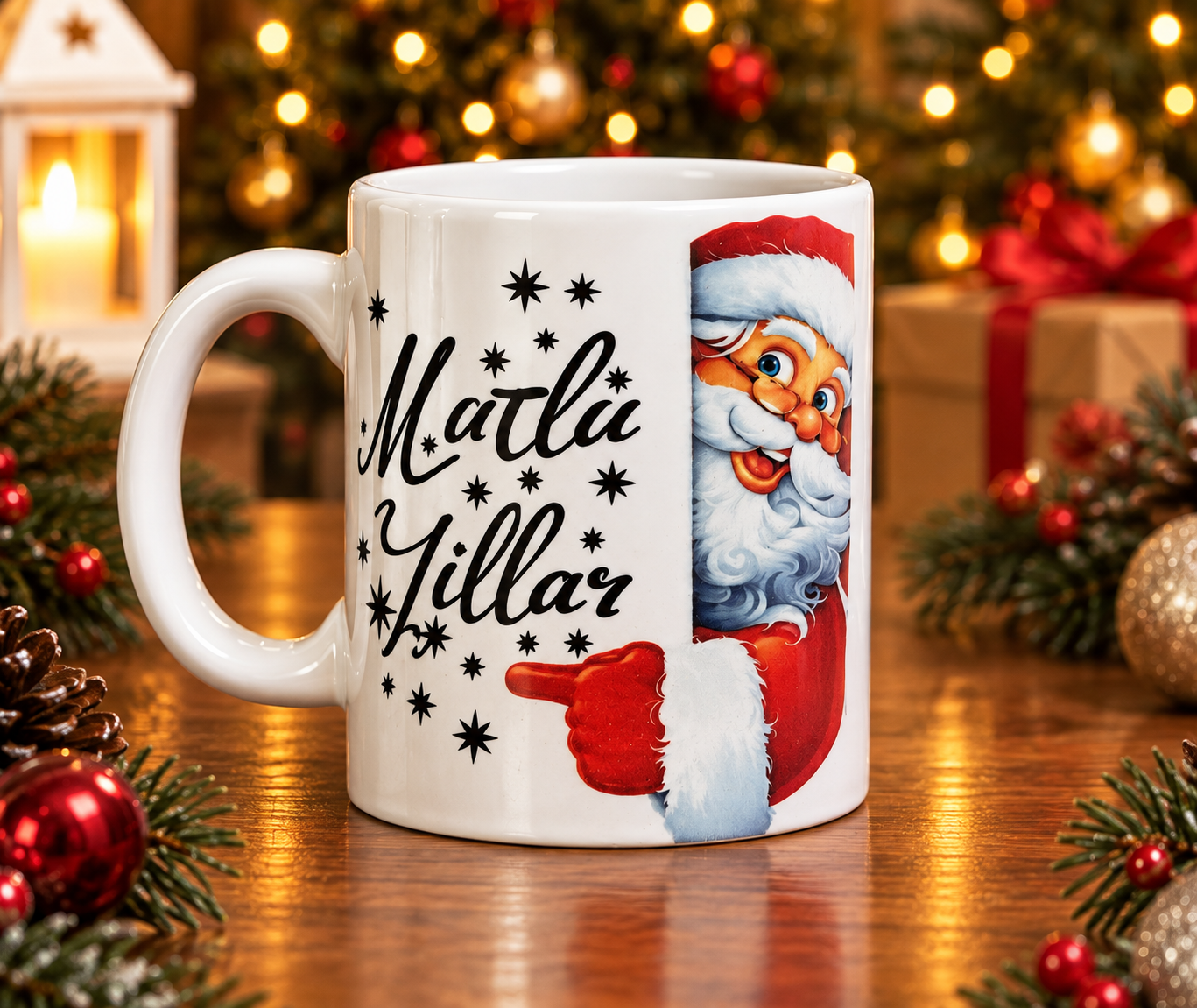 Yılbaşı Mutlu Yıllar Noel Baba Tasarımlı Seramik Kupa