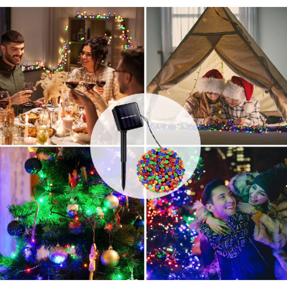 100 LED 11m RGB Solar Güneş Enerjili Siyah Kablo Renkli Bahçe Lambası