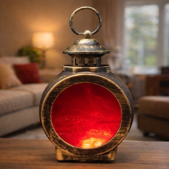 Dekoratif Askılı Fener Alev Efektli Şömine Lambası