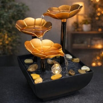 3 Katlı Yaprak Tasarımlı Dekoratif Su Şelalesi Gold