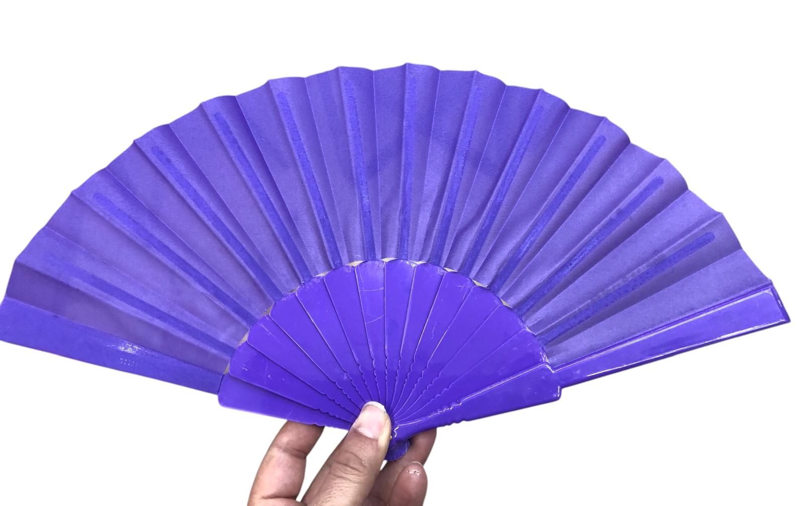 Plastik Saplı Kumaş Yelpaze Mor (12 Adet)