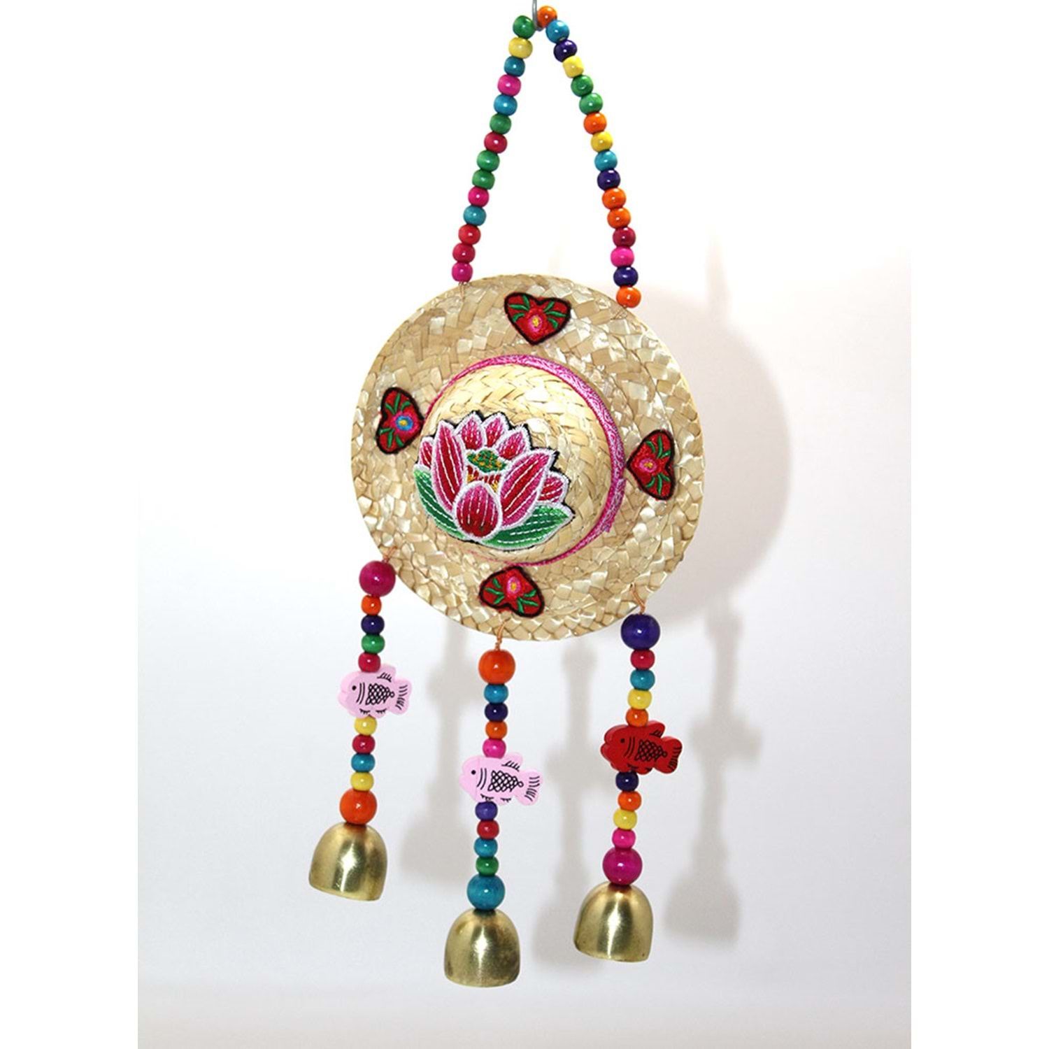 Renkli Hasır Şapka Tasarımlı Rüzgar Çanı