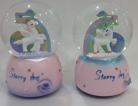Dekoratif Işıklı Unicorn Müzikli Cam Kar Küresi