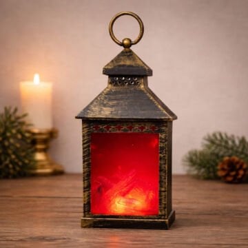 Dekoratif Nostaljik Askılı Fener Alev Efektli Işıklı Şömine