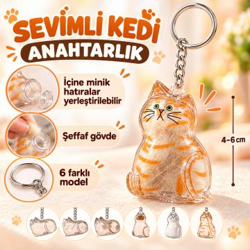 Şeffaf Kedicik Hatıra Anahtarlığı (6 adet)