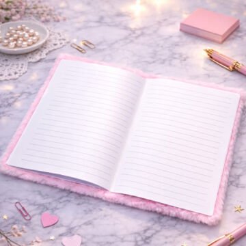 Kalpli Tasarımlı Pembe Peluş Defter