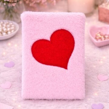 Kalpli Tasarımlı Pembe Peluş Defter