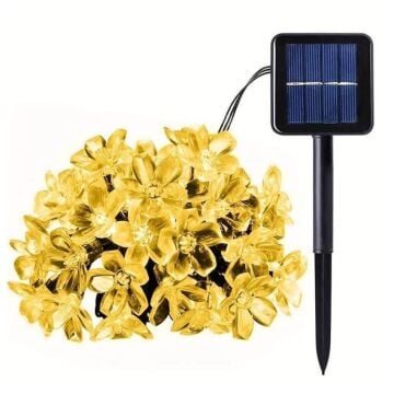 50 LED Kiraz Çiçeği Solar Işık Zinciri  Gün Işığı 8 Fonksiyonlu (5 mt)