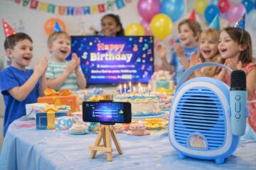 Çocuklara Hediye Retro Tasarımlı Bluetooth Karaoke Mavi