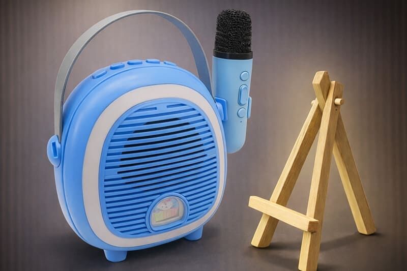 Çocuklara Hediye Retro Tasarımlı Bluetooth Karaoke Mavi