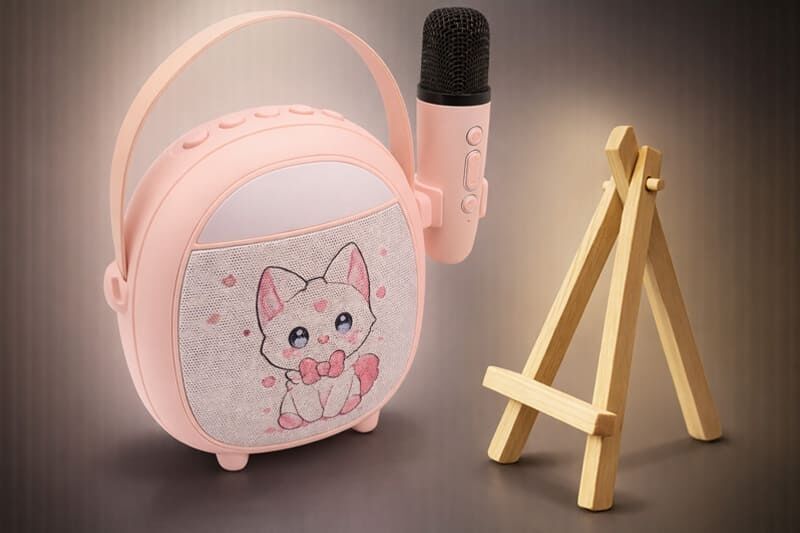 Çocuklara Hediye Retro Tasarımlı Bluetooth Karaoke Pembe