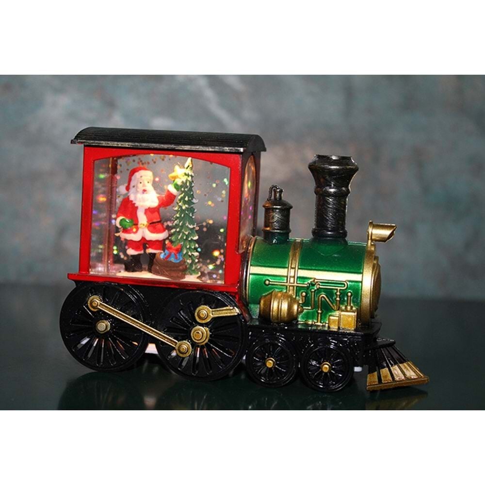 Dekoratif Işıklı Noel Baba Treni Yılbaşı Kar Küresi Biblosu