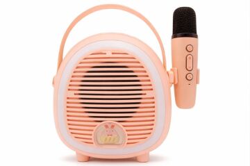 Çocuklara Hediye Retro Tasarımlı Bluetooth Karaoke Pastel Pembe