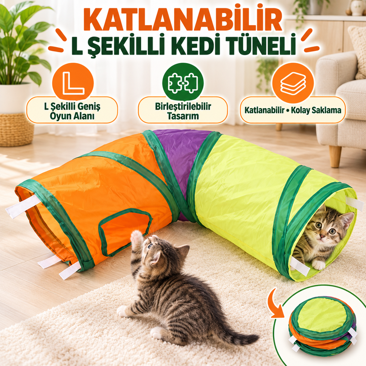 5 Adet L Harfi Biçimli Kıvrık Kedi Oyun Tüneli