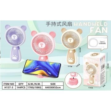 Ayıcıklı Renkli Tasarımlı Şarjlı Masa Fanı Vantilatör