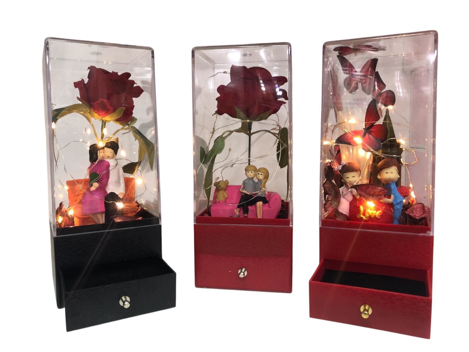 Işıklı Kutu İçinde Romantik Sevgili Gül Mücevher Kutusu Biblosu